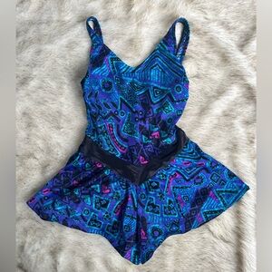 Vintage Maxine of Hollywood Geometric Print One Piece Swimsuit